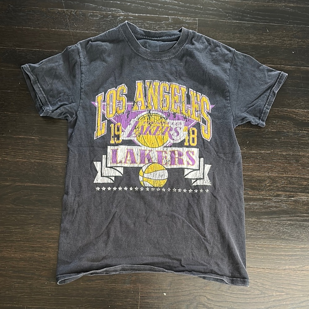 Lakers Unisex Black and Purple Short Sleeve Tee with Graphic Print